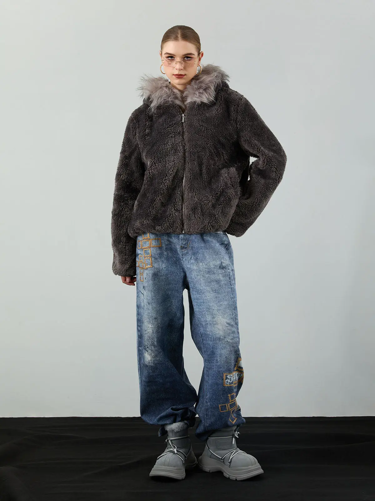 Thesupermade Fur Hooded Quilted Sherpa Jacket | Detachable Hood Water-Resistant Winter Streetwear Coat Men Women, Coats, Shell, Tops, Soft, Pockets, Casual, Zipper, Quilted Look, Stylish In Cold Weather