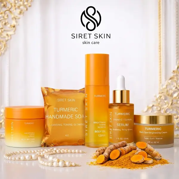Siret Skin Set 5 pcs Tumeric Cosmetics - Soap,Oil, Body Butter, Dark Spot, Serum Vitamin | Worldcashop Usa