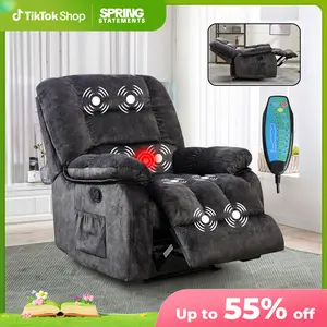 [SpringStatements] Massage Recliner Chair with Vibration Massage and Heat, Soft Fabric Overstuffed Massage Manual Reclining Sofa Chair for Living Room with Side Pocket, Grey