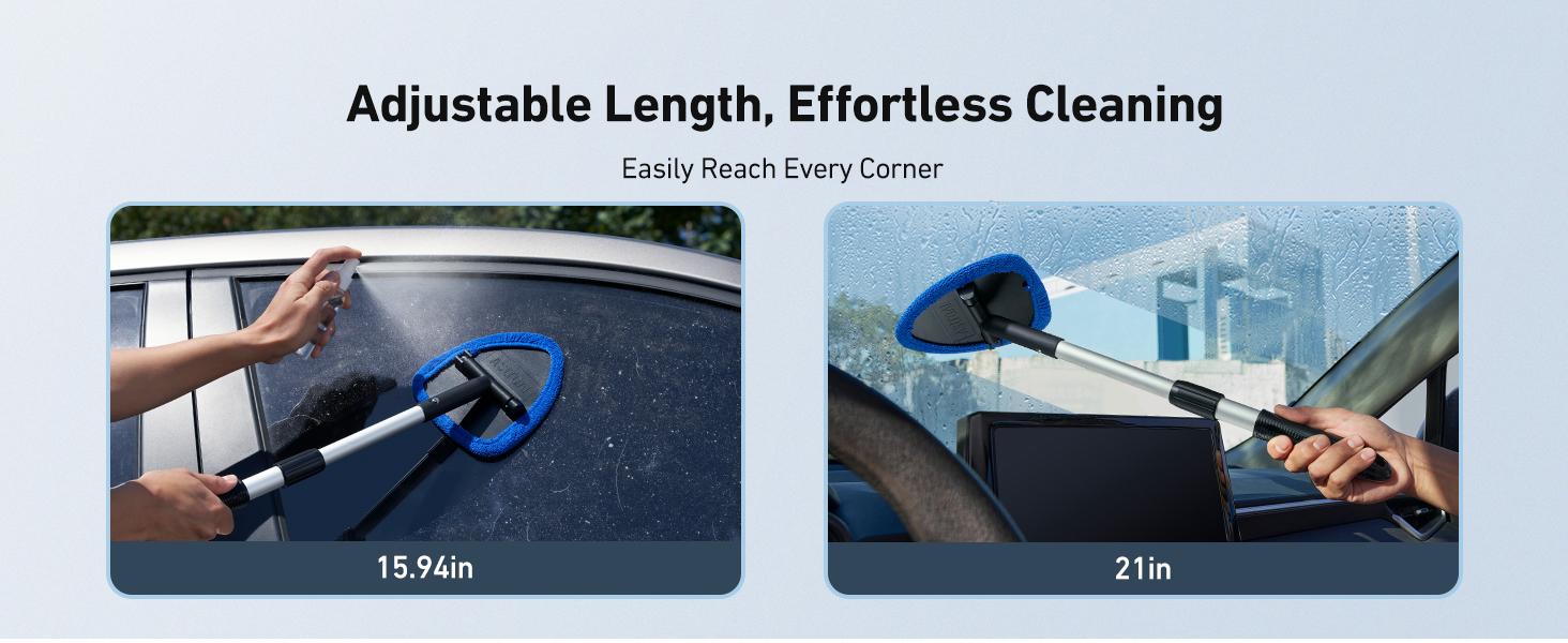 【Spring Glow Up】AstroAI Car Windshield Cleaner Tool, Window Cleaning Kit with 39in Car Mirror Squeegee, 4 Reusable Microfiber Pads and Extendable Handle, Blue