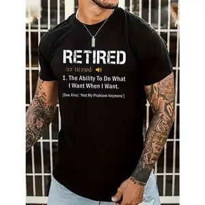 RETIRED Letter Graphic Print Men's Creative Top,  Casual Short Sleeve Crew Neck T-shirt,  Men's Clothing For Summer Outdoor