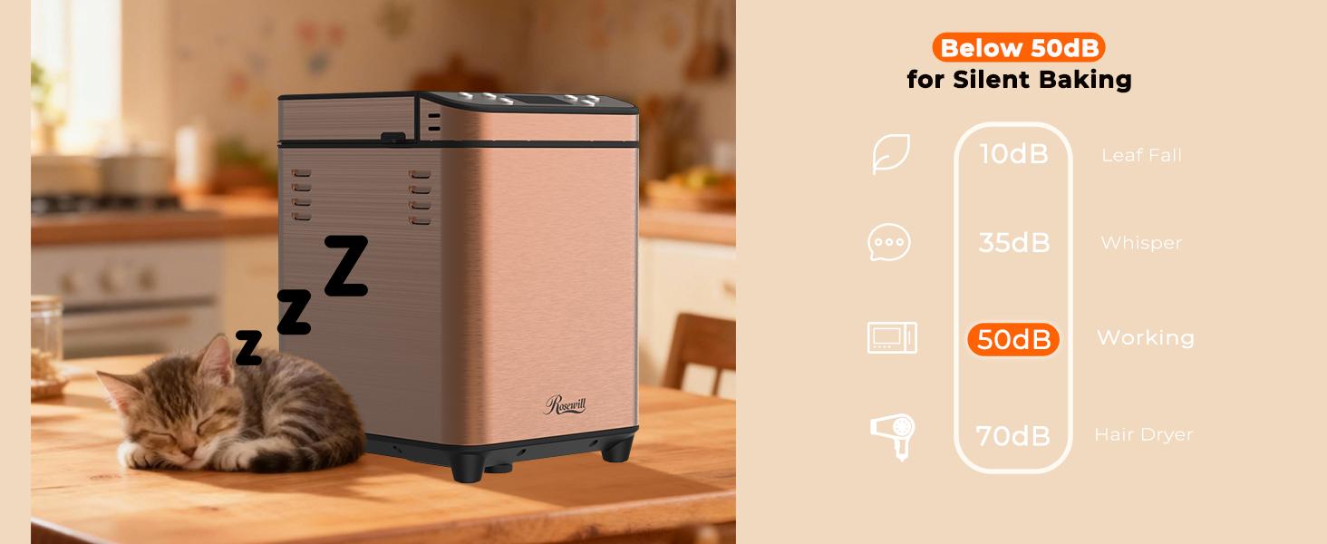 Rosewill 25-in-1 Automatic Bread Maker Machine with 3 Loaf Size up to 2LB, 700W High Power Dual Heater Bread Maker with BPA-free Nonstick Coating Pan, Max 15 Hours Delay Timer, Low Noise - Cinnamon