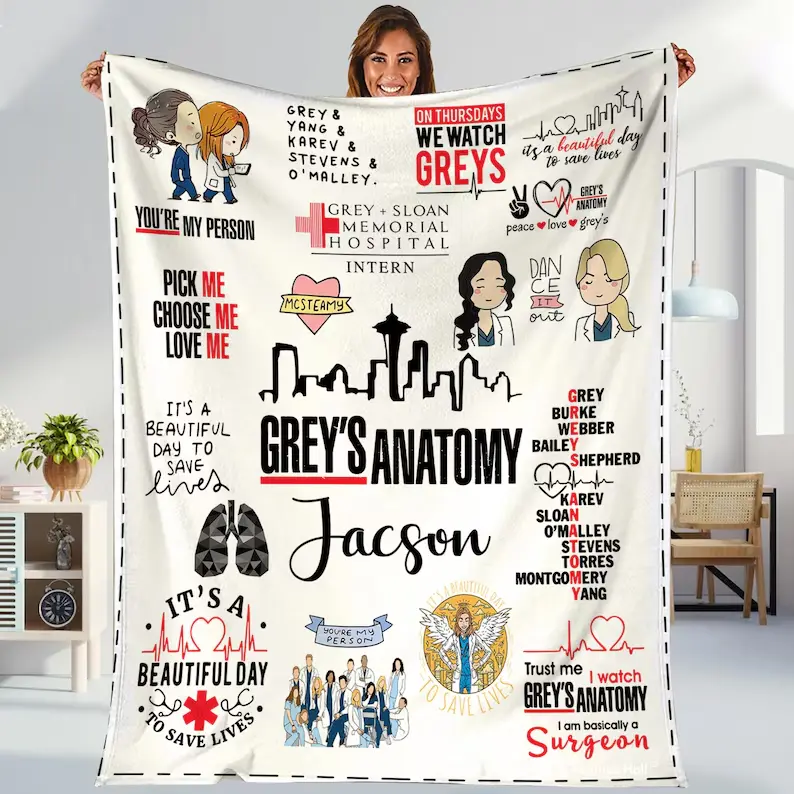 Grey's Anatomy Blanket, Meredith Grey Dr. Derek Blanket, It’s A Beautiful Day To Save Lives Throw Blankets  Lover  Blanket for Home Office Travel Birthday Anniversary Holiday Christmas Halloween
