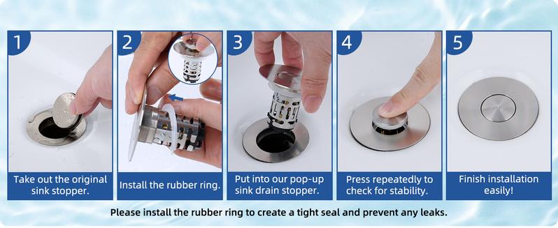 Hibbent Upgraded 3 in 1 Bathroom Sink Drain Strainer, Universal Pop Up Stopper with Removable Stainless Steel Filter Basket Hair Catcher, Sink Plug for 1.1''~2.36'' Basin, Brass Core, Brushed Nickel