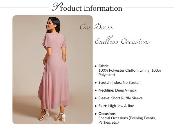 Ever-Pretty Valentine dress Spring Women's High-Low Hem Dress with Flutter Sleeves Surplice V-Neck ,Chiffon for Wedding Guest dress,  Cocktail Party Formal dress,2084,womenswear