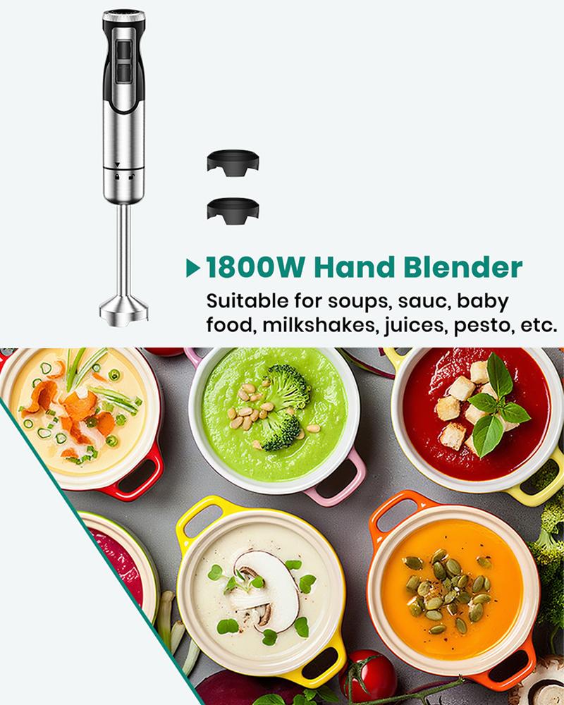 1800W ODIFORGO Immersion Blender Handheld 4-in-1 Hand Blender Stick for Ice Crushing Smoothie, Baby Food, Soup, 8 Speed Hand Mixer Turbo Boost Stainless Steel Blade with Whisk, Chopper, Beaker 1800W ODIFORGO Immersion Blender Handheld 4-in-1 Hand Blender Stick for Ice Crushing Smoothie, Baby Food, Soup, 8 Speed Hand Mixer Turbo Boost Stainless Steel Blade with Whisk, Chopper, Beaker