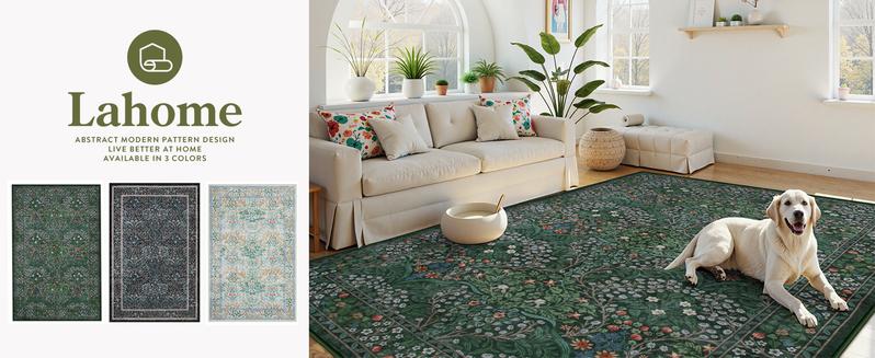 Lahome Floral Area Rugs, Soft Washable Rugs for Living Room Bedroom, Boho Non-Slip Forest Large Throw Carpet for Farmhouse Dining Room Office Lahome Floral Area Rugs, Soft Washable Rugs for Living Room Bedroom, Boho Non-Slip Forest Large Throw Carpet for Farmhouse Dining Room Office