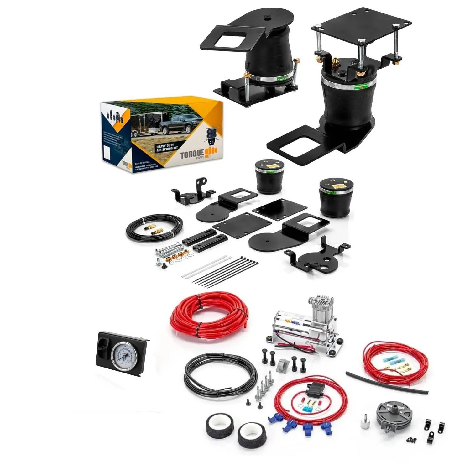 TORQUE Air Bag Suspension Kit and Onboard Air Compressor Kit for 2015-2022 Chevrolet Chevy Colorado and GMC Canyon (Not ZR2) 2WD 4WD Rear Bag Spring Towing (TR2587)