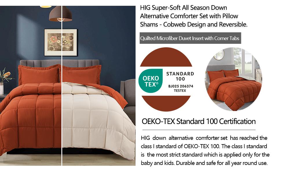 HIG 3PC Down Alternative Comforter Set - All Season Reversible Comforter with Two Shams happy  fluffy cloud bed