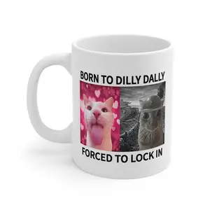 Funny Born To Dilly Dally Forced To Lock In Mug, Meme Coffee Cup, Hilarious Drinking Mug, Gift Ceramic Drinkware Beverage,Sarcastic Procrastination Gag Gift for Coworkers, Aesthetic Ceramic Tea Mug for Students