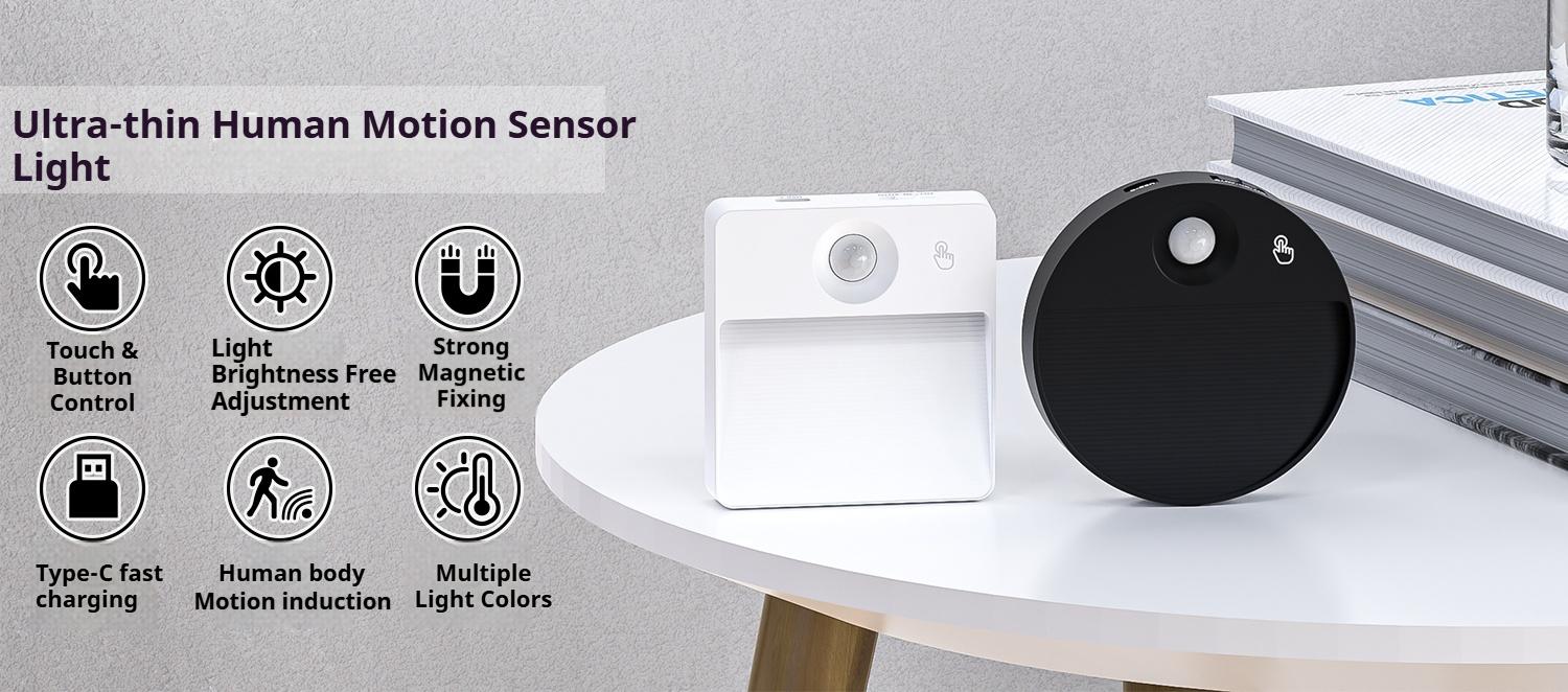 Human Body Sensor Small Ground Light Stair Step Floor Lamp Battery Powered No Wiring LED Footlight Automatic Night Light with USB Charging