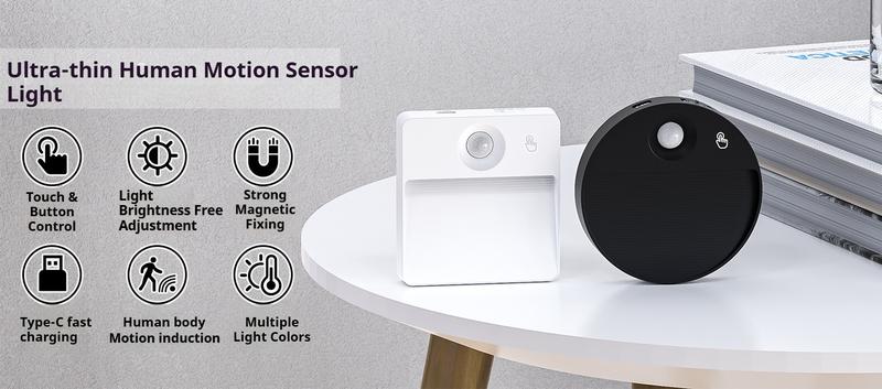 Human Body Sensor Small Ground Light Stair Step Floor Lamp Battery Powered No Wiring LED Footlight Automatic Night Light with USB Charging