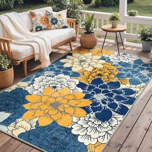 【Deals For You Days】GENIMO Indoor Outdoor Area Rug, Machine Washable Rugs for Patio, Waterproof, Non-Slip Easy Cleaning Floral Outdoor Mat Carpet for Living Room, Bedroom, RV, Balcony, Deck, Camping