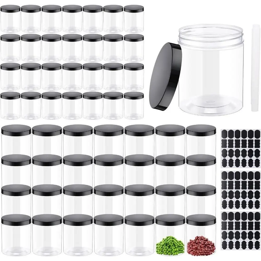 48 Pack Plastic Jars with Lids 24 Pack 16 oz and 24 Pack 8 oz Clear Plastic Mason Jars Airtight Storage Jars Containers Leakproof Empty Jars for Kitchen Cookie, Spice, Candy, and Dry Food