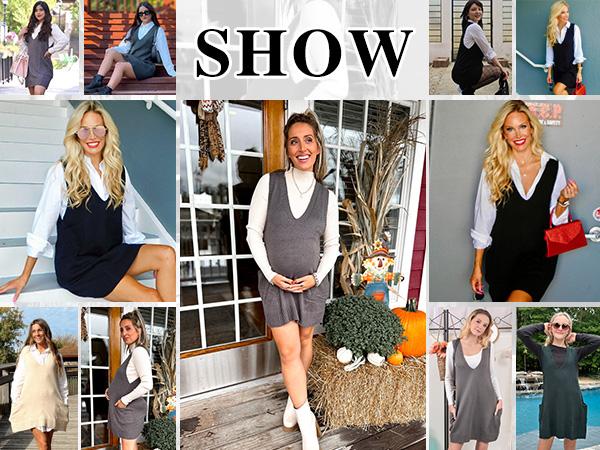 Women's Sleeveless V Neck Knit Sweater Vest Dress Casual Pullover with Side Pockets for Spring Basic Minimalist