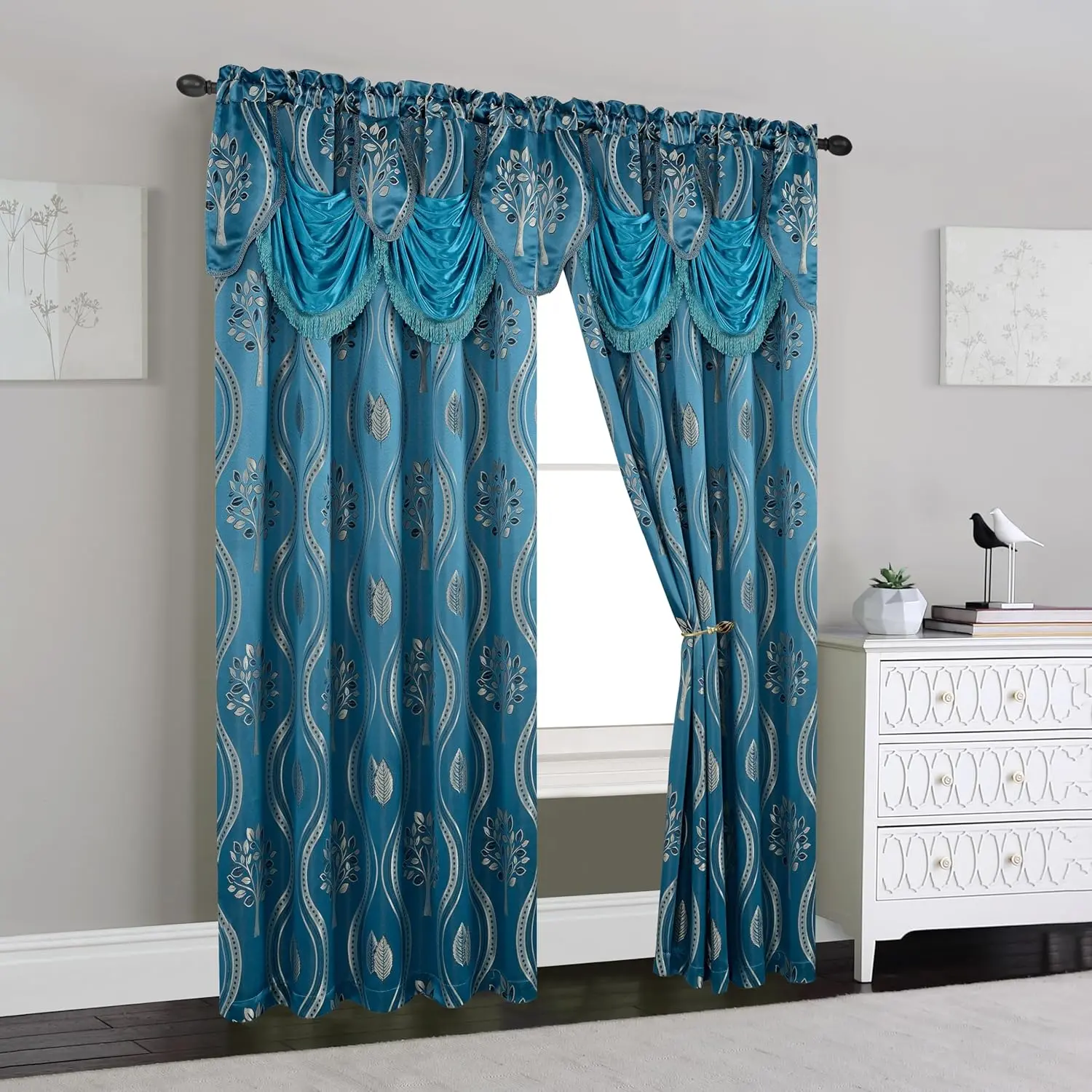 Mocassi 2-Pack Aurora Jacquard-Look Window Curtain Panels, Premier Drape Finish, 54in W x 84in L, Textured Curtains for Home Decoration & Living Room Decor
