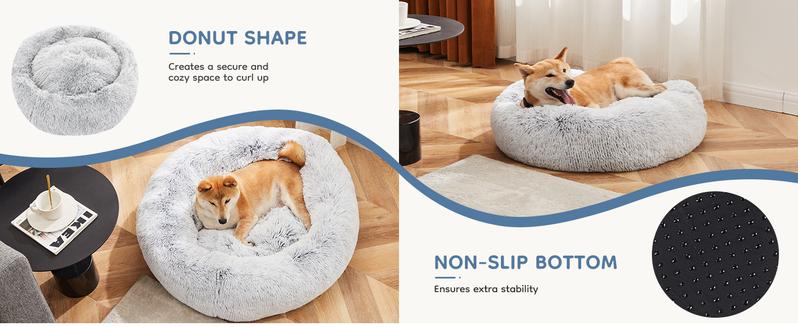 Dog Bed, Washable Comfortable Pet Bed for Medium to Large Dogs, Anti-Slip Round Fluffy Plush Faux Fur Dog Bed for Sleeping, Indoor