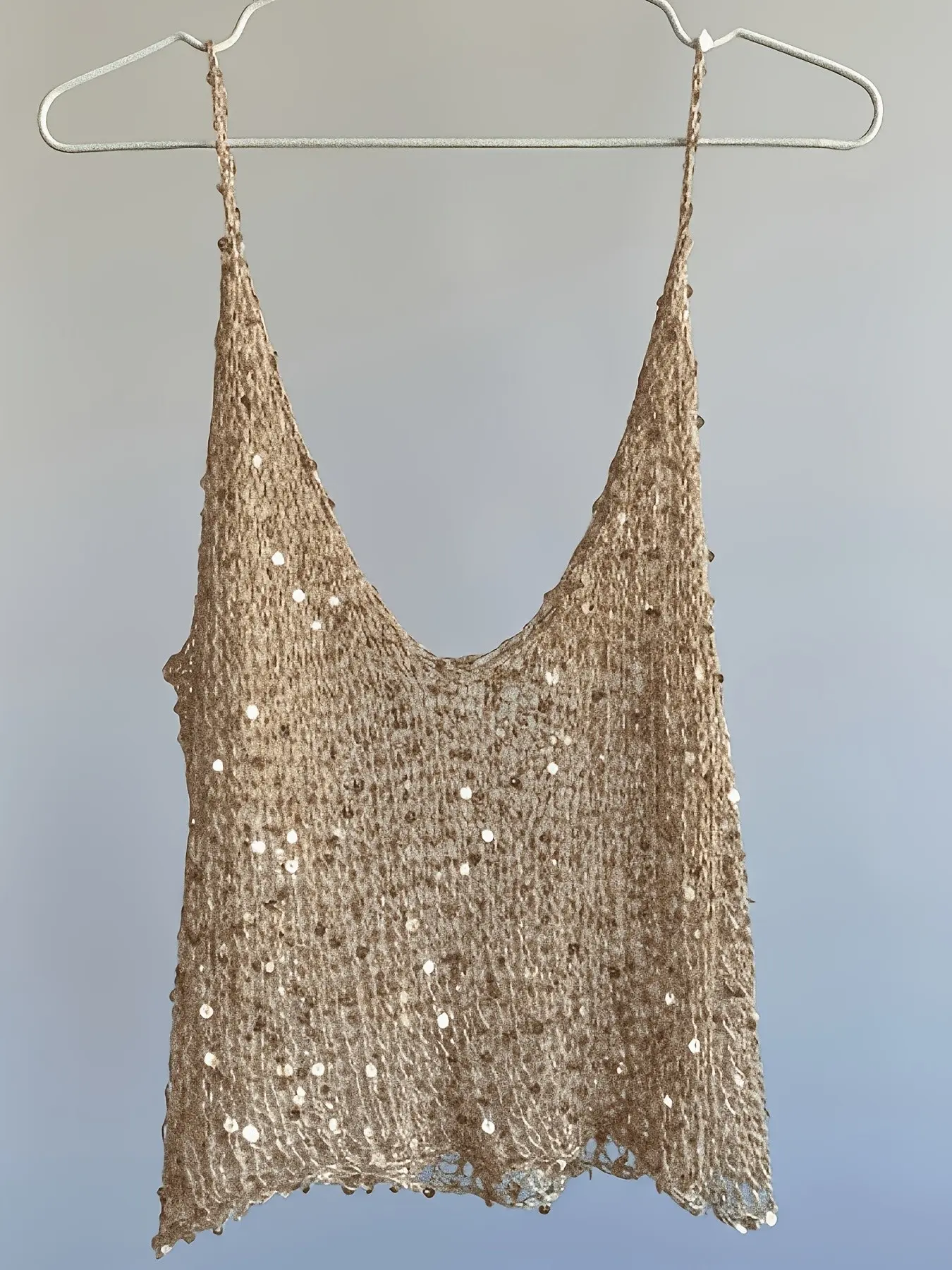Glitter Chic Hollow Out Spaghetti Strap Cami Top, Beach V-Neck Cover-Up Top, Summer Festival Party Wear, Layered Top, Coastal Vibes, Camisole Shirts