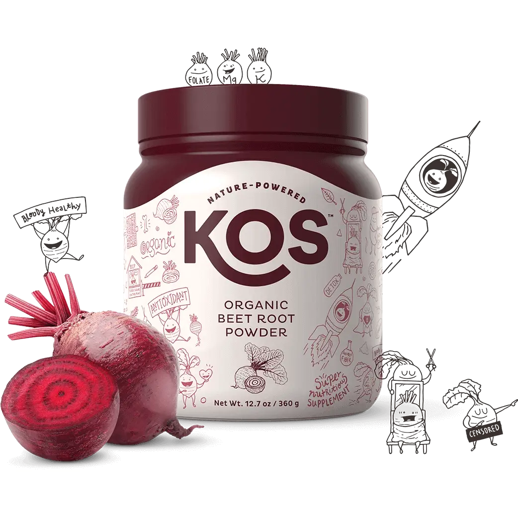 KOS Organic Beet Root Powder, USDA Organic - Natural Nitric Oxide Booster, Superfood Plant Based Beetroot Antioxidant, Supports Active Lifestyle & Healthy Circulation, Soy & Gluten-Free - 90 Servings