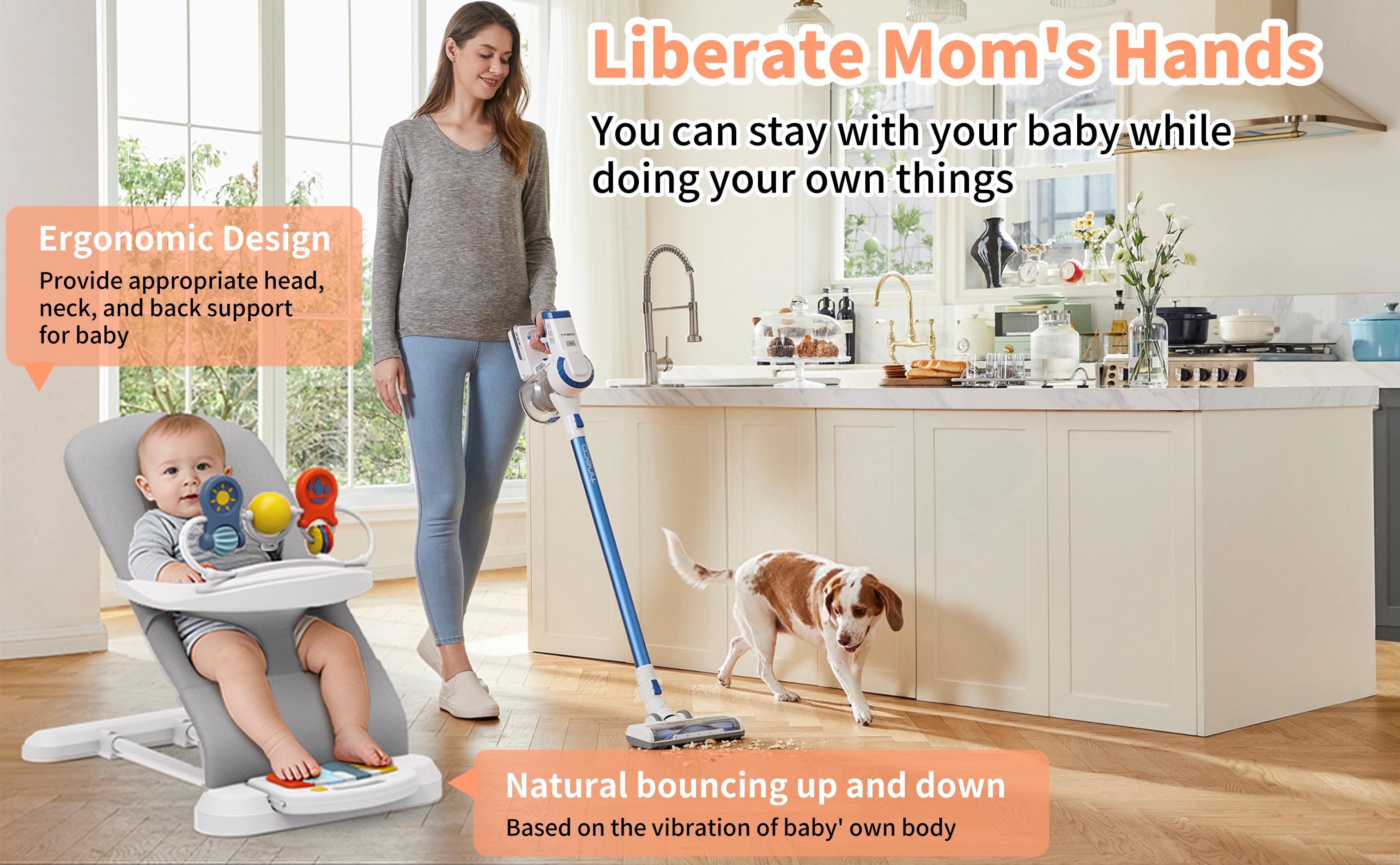 3-in-1 Baby Bouncer and Rocker with Music Piano, Infant Swing with Toys Play Bar, Baby Bouncer Chair with Detachable Tray,Baby Chair with 3-level height adjustment and 3-point Adjustable Seatbelt,Honeycomb-textured Material, Comfortable and Breathable