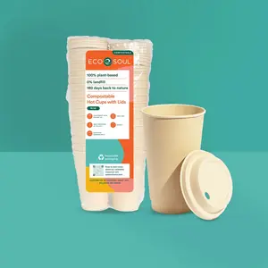 16oz Compostable Hot Coffee Cups with Lid