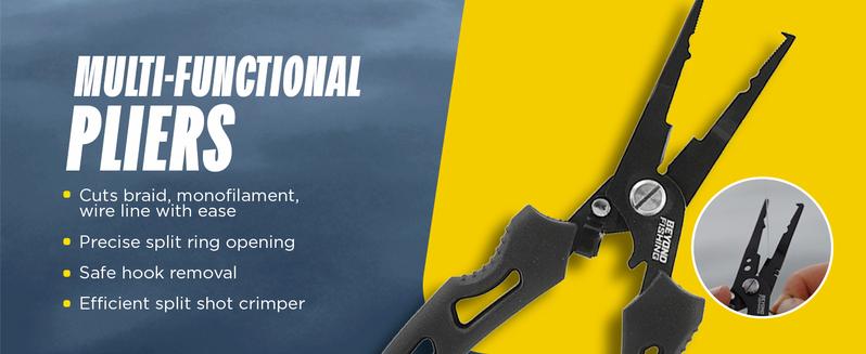 Beyond Fishing QuickRig 7 inch Fishing Pliers – Multifunction Stainless Steel Split Ring Pliers for Fishing with Line Cutter & Crimper – Corrosion Resistant & Spring Loaded Design