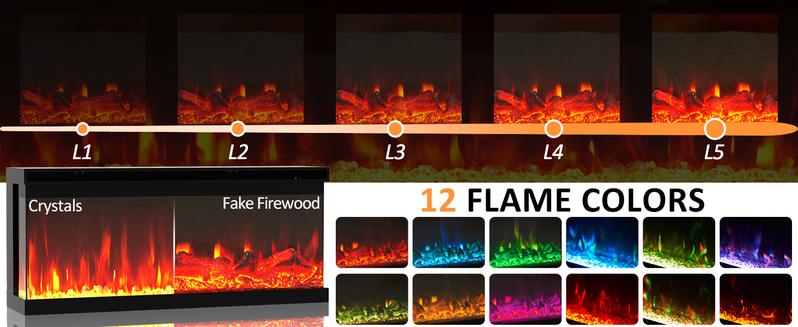 【2 Packages Shipping】Dragosum Modern Media Console with APP-Controlled Lights: 70" 3-Sided Fireplace TV Stand Includes 34" Electric Fireplace & Storage Cabinet. Entertainment Center for Living Room, Supports TVs Up to 80"