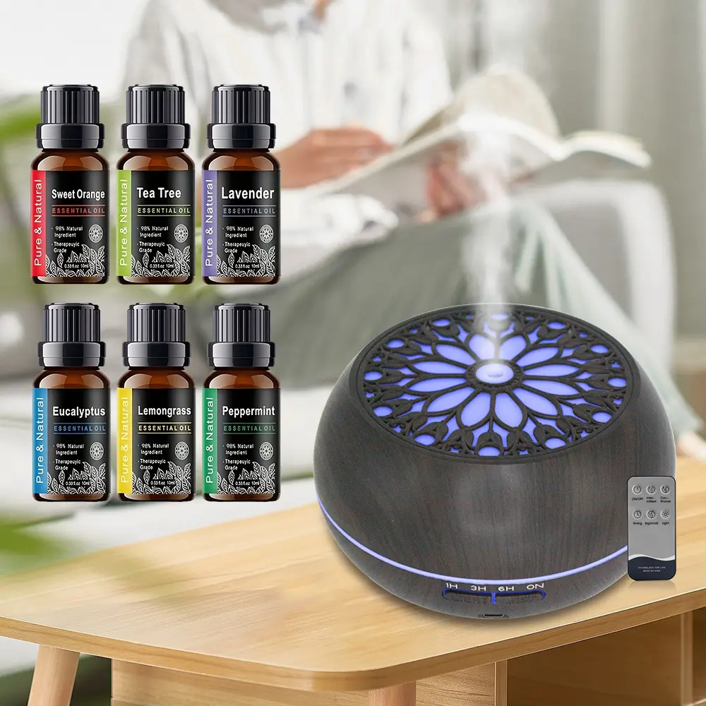 16.91oz 5-in-1 Aromatherapy Humidifier - Auto-Cut Off Humidifier for Clean Air, Humidity Control, Calming Aromas (Includes 6 Essential Oils, Timer Function), Aromatherapy Natural, Automated Aromatherapy