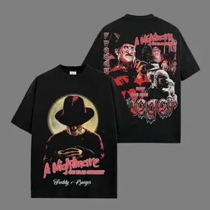 Retro Moonlight Freddy Krueger A Nightmare on Elm Street Horror Killer Movie Heavyweight Acid Washed 100% Cotton T-Shirt, Christmas Art the Clown T-Shirt, Horror Movie Character Halloween Tee, Horror Icon Outfit, Spooky Halloween T-Shirt