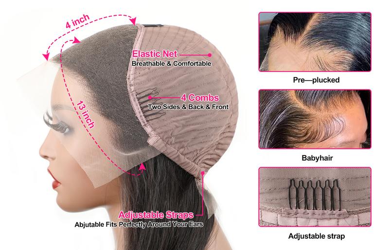 OQ HAIR Straight 13x4 Lace Front Wigs 200% Density Human Hair Wigs Preplucked Natural Hairline