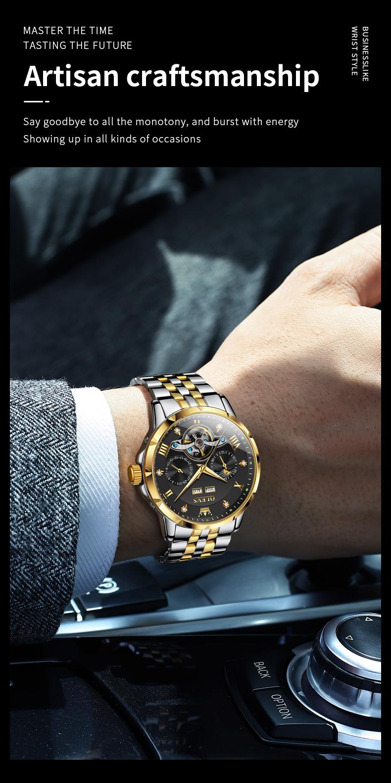 Genuine high-grade hollow design multi-function dial men's watch OLEVS brand flagship new trend luminous waterproof automatic mechanical watch 6701