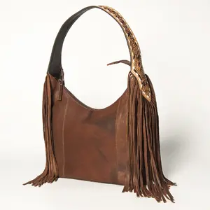American Darling Hand Tooled Genuine Leather Hobo Bag for Women Vegetable-Tanned Full Grain Leather Purse with Fringes