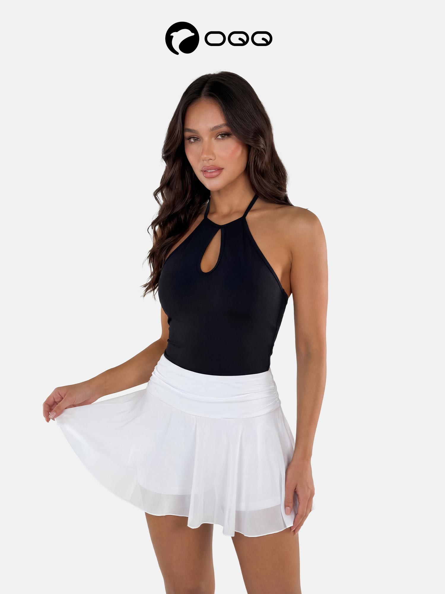 OQQ-Nine cents High-Waisted Mesh Mini Skirt with Built-In Shorts, Versatile, Slim-Fit, Pleated, Preppy A-Line Skirt for Y2K & E-Girl Styles