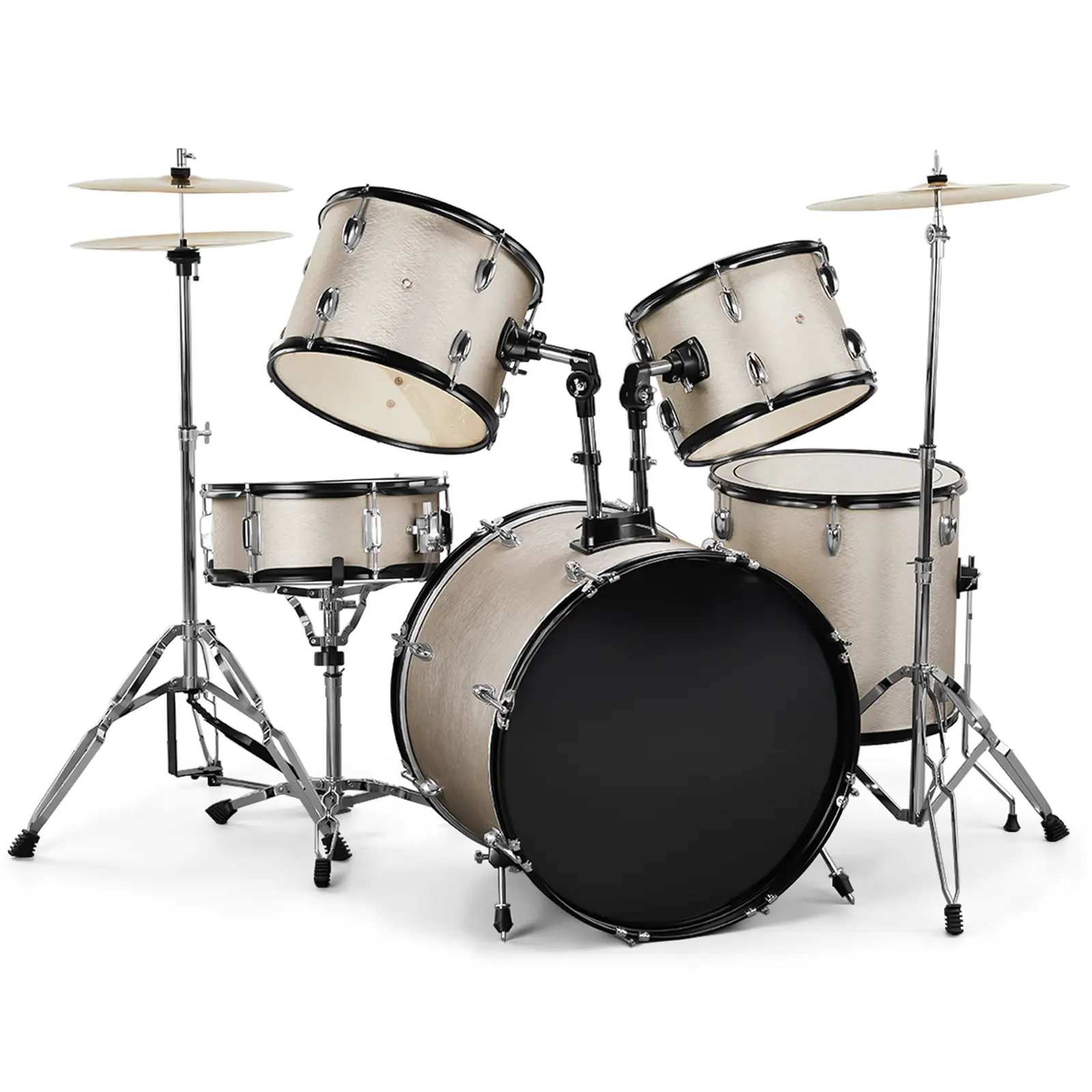 Full Size 5-Piece Adult Drum Set| Silver with Cymbals, Stool, Pedal & Sticks