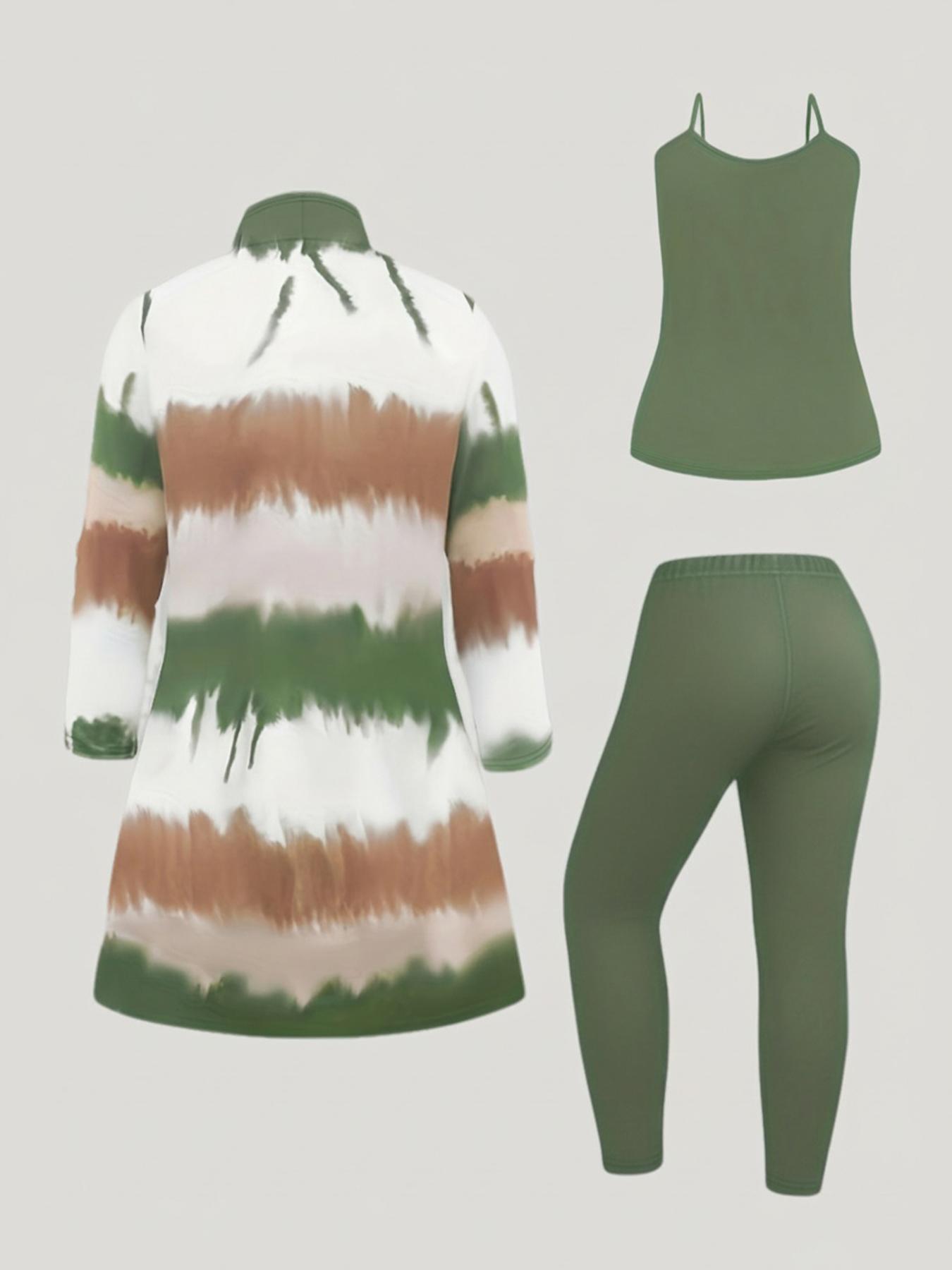 Women's Casual Three-piece Set Block Open Front Top Solid Color Cami Top & Matching Pants Outfits Uws041-Bk Summer Clothing Suits for Effortless Style - Womenswear