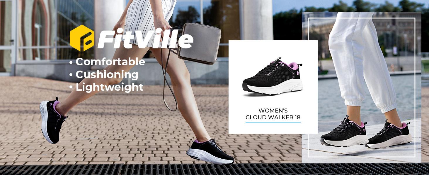 FitVille Women's Cloud Wanderer Stretch Knit Walking Shoes V18 Sneaker Trainer Running Outdoorfun