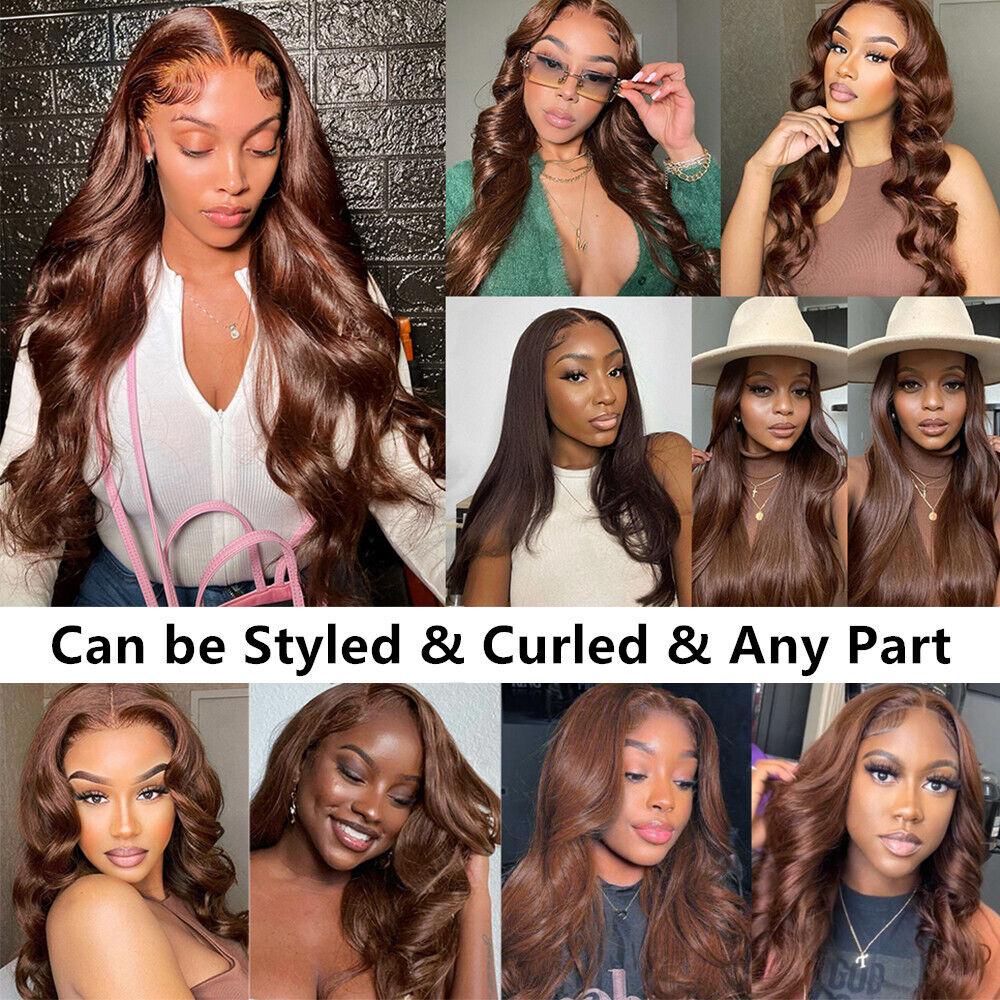 MYLOCKME 13x4 Body Wave Chocolate Brown Lace Front Wigs Human Hair Pre Plucked Brazilian 13x6 Brown Body Wave Frontal Wig For Women 180Density