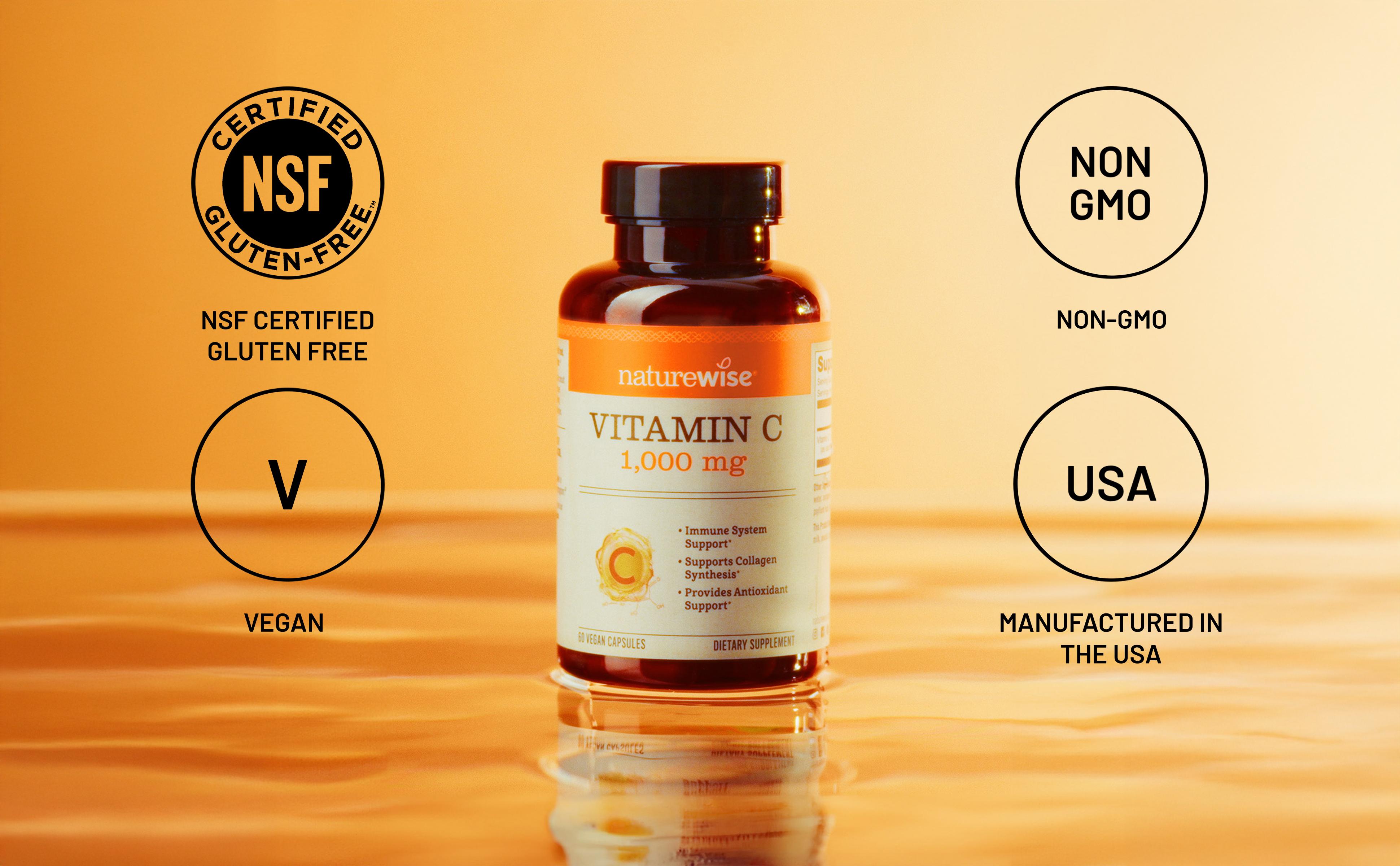 NatureWise Vitamin C 1000mg Capsules - Extra Strength Vegan Vitamin C for Daily Antioxidant & Immune Support - Non-GMO, USA Manufactured