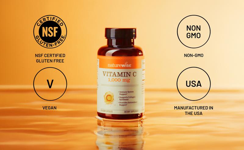 NatureWise Vitamin C 1000mg Capsules - Extra Strength Vegan Vitamin C for Daily Antioxidant & Immune Support - Non-GMO, USA Manufactured