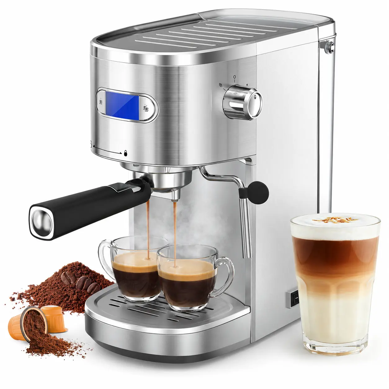 COWSAR Semi-Automatic Espresso Machine (20 Bar, 1350W, Cream White) - Kitchen Appliances Coffee Maker with Milk Frother Steam Wand, Nespresso Capsule Compatible, 45 oz Removable Water Tank for Cappuccino, Latte at Home, At Home Espresso