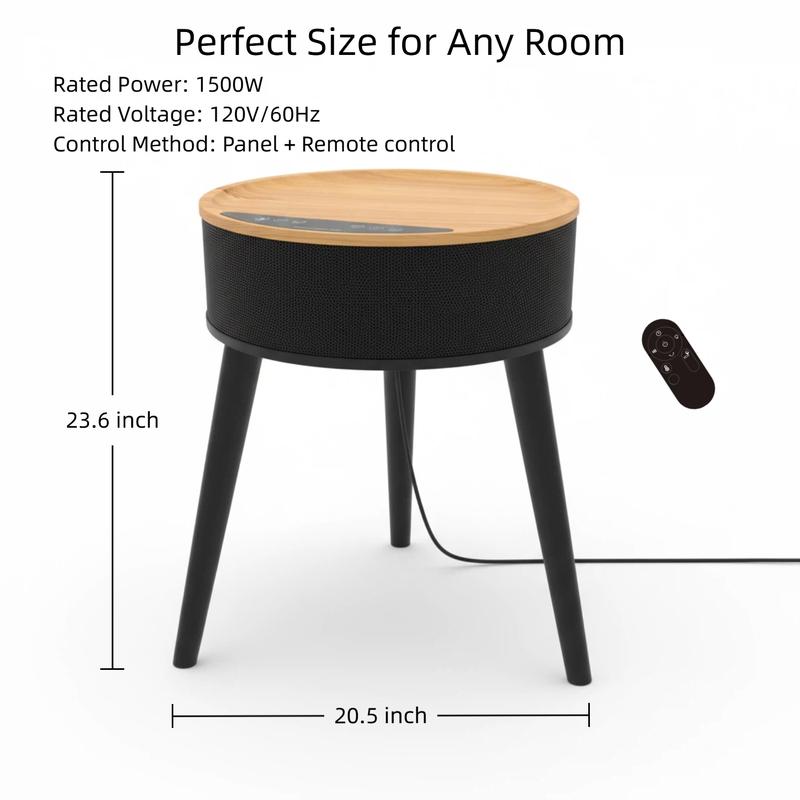 Space Heater, 1500W PTC Ceramic Side Table Heaters for Indoor Use, Electric Heater with Remote, LED Light, ECO Mode, Oscillation, 12H Timer, Overheat & Tip-Over Protection, Black