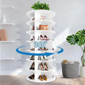 7-Tier Rotating Shoe Rack Tower - Free Standing Spinning Shoes Organizer, 360° Vertical Spinning Shoe Display Lazy Susan, Closet Shoe Cabinet Rack Fits 28 Pairs of Shoes Bags Plants