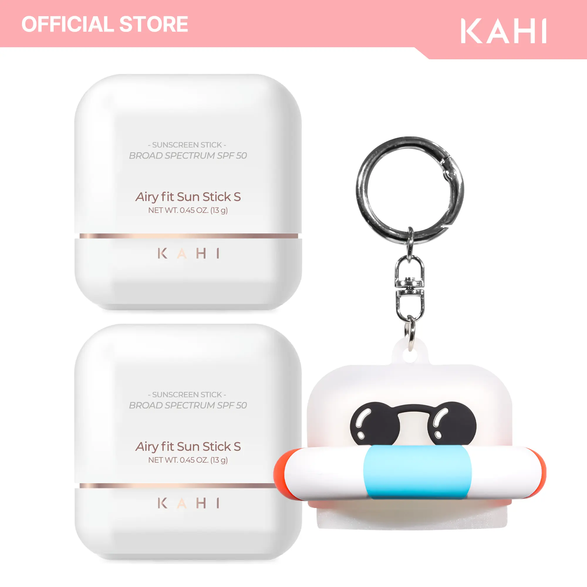 2 KAHI Sun Sticks + Keychain (Tube) - Official Product Triple Functional Broad Spectrum Face Sunscreen Stick - Waterproof, Sweatproof & Sandproof - Ultra-Lightweight & Non-Greasy Sun Shield - Korean Skin Care 0.49 oz