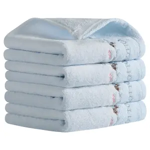 REGALWOVEN Floral Embroidered Bathroom Hand Towels, Pure Cotton Soft Absorbent Decorative Towel Set (13 x 29 Inch) 4pcs Blue