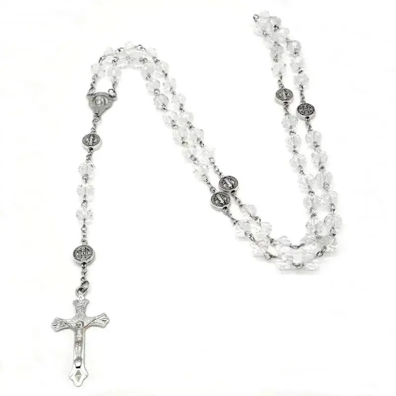 Crystal Beaded Cross Pendant Crucifix Necklace - Catholic Religious Bead Chain Statement Colorful Long Chain, Adult Women's Baptism Gift Accessory, Crucifix Necklaces, Bead Chain Necklaces tiktokshopbacktoschool