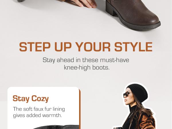 Dream Pairs Women's Stylish Knee High Riding Boots with Wide Calf Circumference with Faux Winter Comfortable Walking Shoes