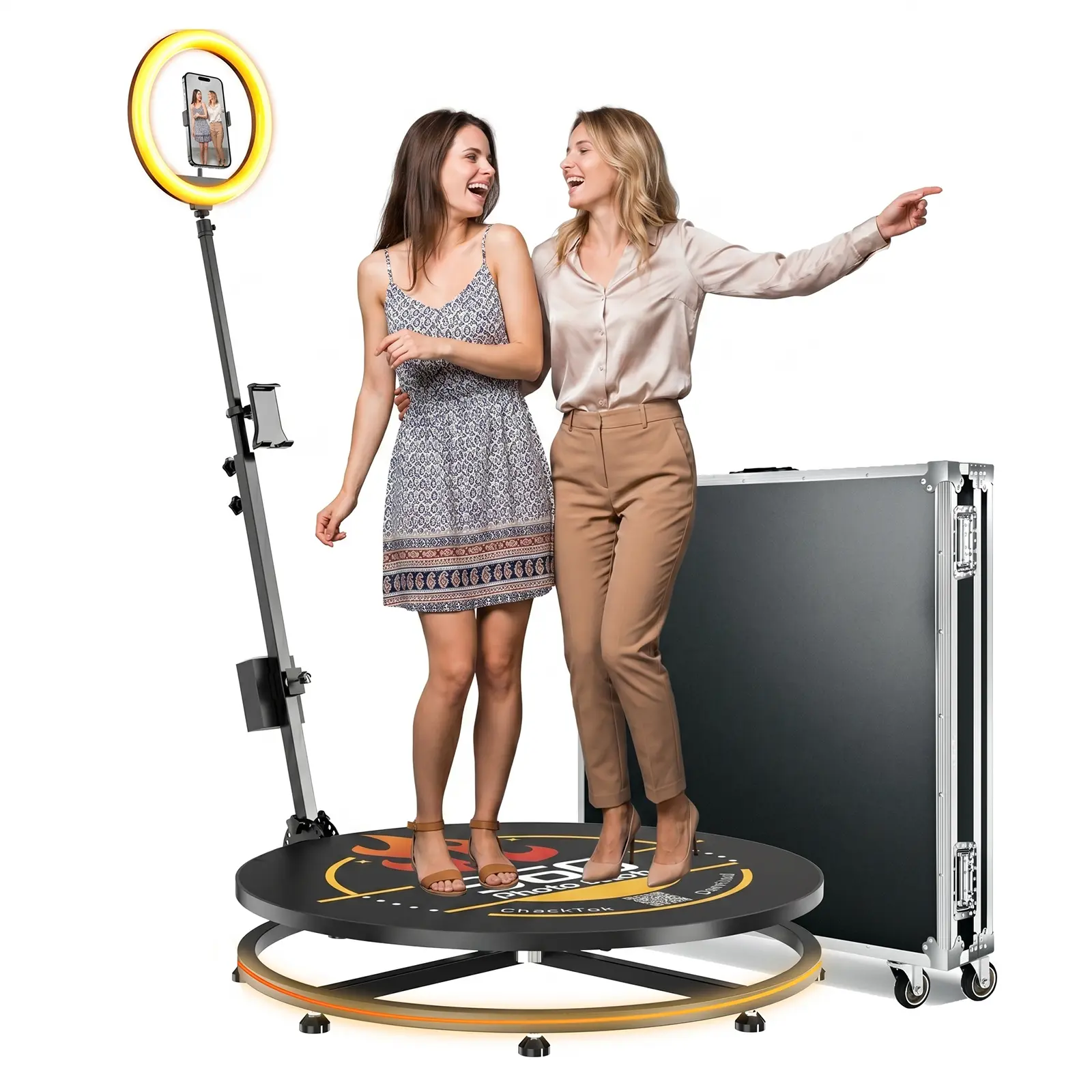 OHYEAHSPIN Compact 360-Degree Photo Booth Machine - Ring Light, RGB LED Platform, Adjustable Remote Control Speed, Smartphone/Cellphone/Mobile Holder, 360° Video Capture - Camera & Mobile Accessories for Weddings, Parties (68/80/100cm), Automatic