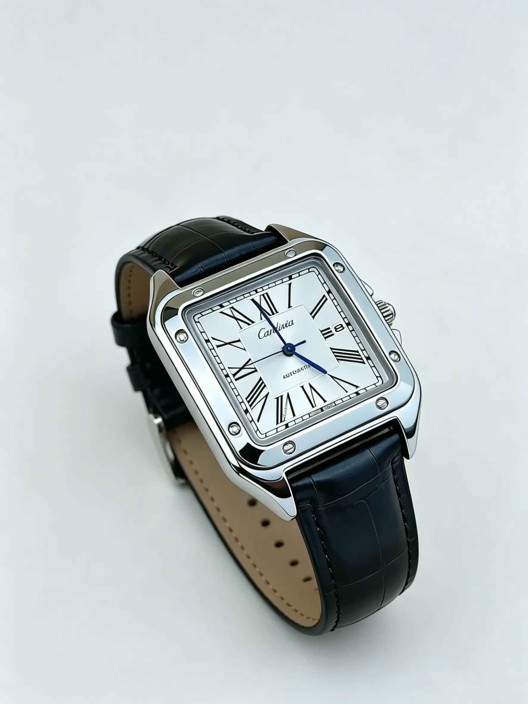 Luxury Women's Square Analogue Quartz Watch, Stainless Steel Case, Leather Strap, Roman Numerals, Date Display, Waterproof, Elegant Dress Watch