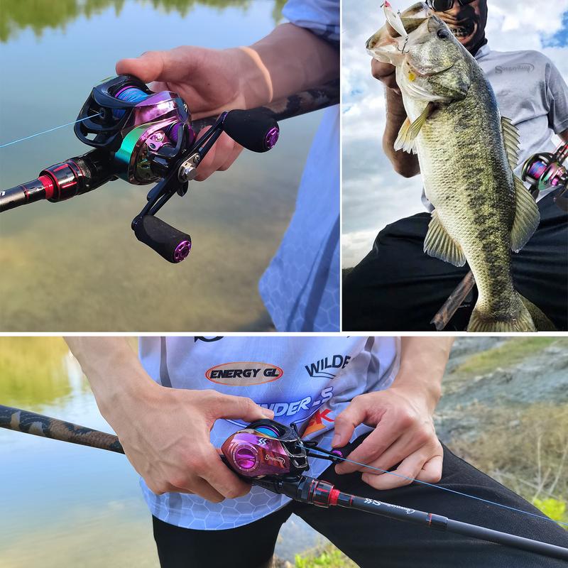 Sougayilang casting rod and reel combo set, featuring an IM6 carbon two-piece rod blank, stainless steel guides with ceramic inserts, ergonomic EVA handle and butt, available in split or one-piece rear handle designs, and six models to choose from.