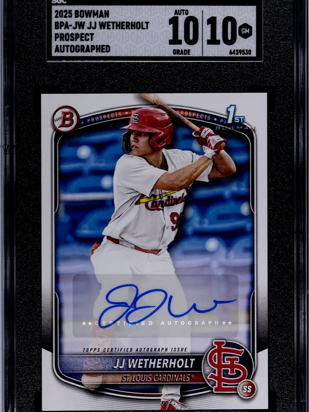 SGC Graded 10/10 J.J Wetherholt Baseball Sports Card Single Card Team Break Item, Sports Cards